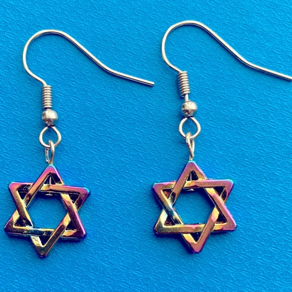 “Star of David” Drop Earrings with Rainbow Finish - Picture 2 of 2